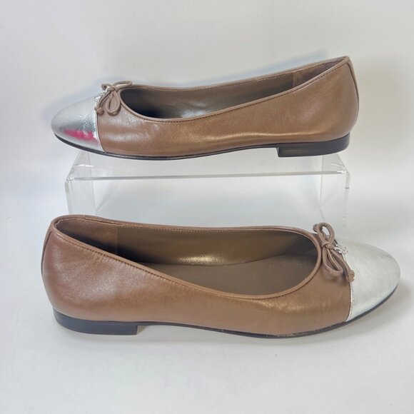 Tory Burch Cap Toe Ballet Flats Brown Silver Metallic Women Size 8 - Picture 3 of 8